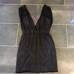 BCBG black lace dress with grey slip/underlay.